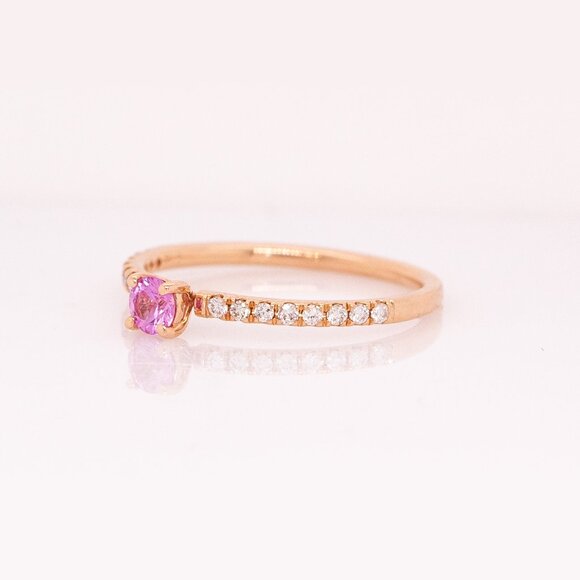 Ceylon Pink Sapphire Ring in 14K Solid Gold with Natural Diamond Accents - Picture 5 of 9